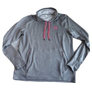 Under Armour Women's Gray Pink Logo Cowl Neck Hoodie Pullover Fleece XL‎